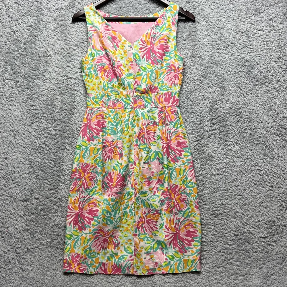 Lilly Pulitzer Silk Dress Women 2‎ Little Lilet Yellow Floral Sweetheart Sheath